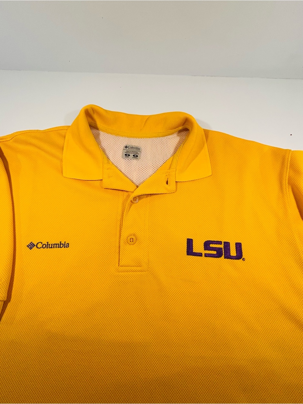 Columbia PFG LSU Tigers Polo Shirt Men’s M Gold Omni Shade Fishing Golf NCAA